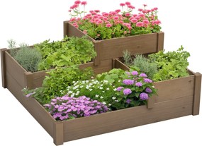 Outsunny emelt ágyásos zöldségágy virágoskert 3 lépcsővel, növényláda fűszernövényeknek teraszon és erkélyen, fenyőfa, barna, 122 x 122 x 51 cm | Aoso