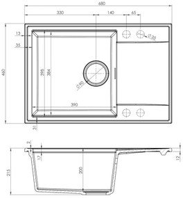 SINK Quality Quality Sink55 mosogató, gránit konyhai mosogató 680x460x215 mm, bézs, SKQ-SINK.P.1KDO