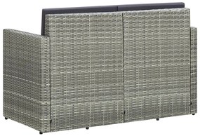 Szürke kétszemélyes polyrattan kerti kanapé párnákkal
