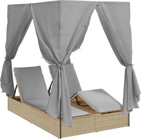 vidaXL Dupla napozóágy Állítható Szürke 205 x 129 x 200 cm polirattan