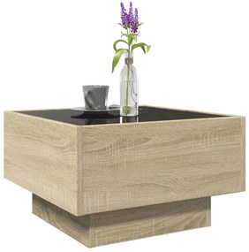 Sonoma tölgy szerelt fa dohányzóasztal LED-del 50 x 50 x 30 cm