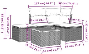 5 részes fekete polyrattan kerti kanapészett párnákkal