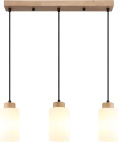 Globo 15977-3H Függesztett lámpa, barna fa, matt fehér üveg, barna fa, fekete textil kábel, magassága rövidíthető, HxSzxM: 600x100x1200mm, 3x E27 60W 230V izzók nélkül