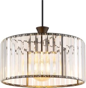 Globo 15742H Függeszték fém fekete matt, átlátszó akril kristályok, fekete PVC kábel, ø: 310mm, M: 1200mm, 1x E27 60W 230V izzó nélkül