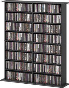 HOMCOM 16-polcos Modern Tervezésű Könyvespolc 720 CD számára, Forgácslap CD Tartó, 106,5x24x123,7 cm, Fekete | Aosom