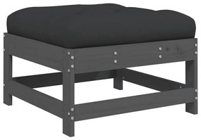 vidaXL szürke tömör fenyőfa kerti lábzsámoly párnával