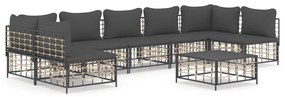 8 részes antracitszürke polyrattan kerti ülőgarnitúra párnákkal