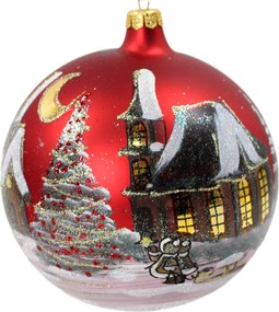 Bomba Ø 15 cm-es gömb állvánnyal piros téli táj