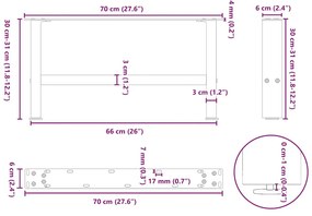 2 db fekete acél dohányzóasztal láb 70 x (30-31) cm