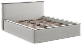 Világosszürke kárpitozott ágyneműtartós franciaágy ágyráccsal 160x200 cm Anani – Makamii