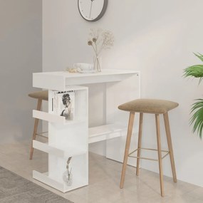 magasfényű fehér bárasztal tárolópolccal 100 x 50 x 101,5 cm