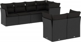 vidaXL 7 részes fekete polyrattan kerti ülőgarnitúra párnával