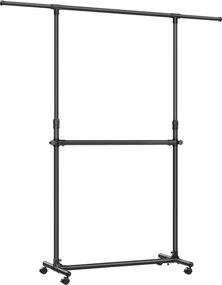 Dupla Ruhafogas, Állítható Felső Rúddal, Görgős, 113-180 cm, Fekete