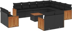 vidaXL 13 részes fekete polyrattan kerti ülőgarnitúra párnákkal