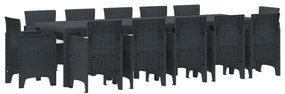 13 darabos kerti étkezőszett párnákkal antracit polirattan, kerti asztal antracit 150x100x73 cm polirattan, kerti székek párnákkal 4 db antracit polirattan