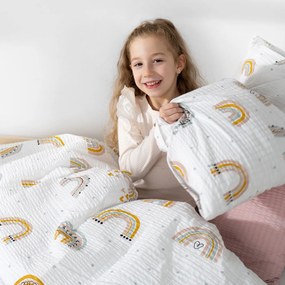 Goldea gyermek krepp ágyneműhuzat duo - festett szivárványok - púderrózsaszín hátoldal 140 x 200 és 70 x 90 cm