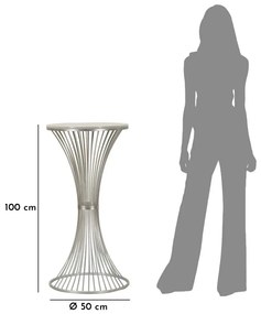 Ezüst színű fém kisasztal márvány hatású asztallappal