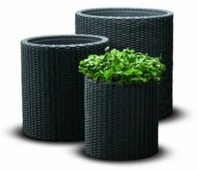 S+M+L Cylinder planters műrattan kaspó szett, antracit színű