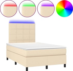 vidaXL krémszínű szövet rugós és LED-es ágy matraccal 120 x 200 cm