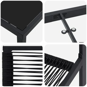 3 Darabos Kerti Étkező Szett Fekete PVC Rattan