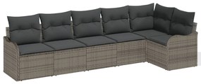6 részes kerti kanapé szett párnákkal szürke poly rattan, 2 üléses kerti kanapé tárolóval és párnákkal szürke poly rattan