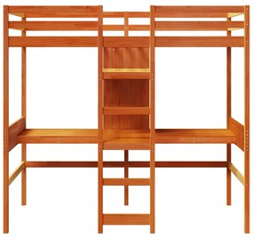 viaszbarna tömör fenyő galériaágy-keret matrac nélkül 90x190cm