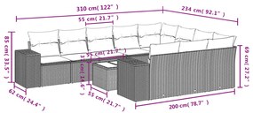 11 részes fekete polyrattan kerti ülőgarnitúra párnákkal