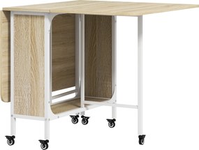 HOMCOM Összecsukható Étkezőasztal, Kihúzható Asztal 4-6 Személynek, Modern Tértakarékos Konyhai Asztal Polccal és 6 Kerekével, Fémből készült, 130x80x