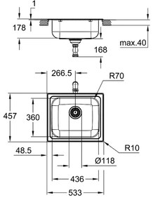 GROHE 31719SD0 - K200 konyhai mosogató 533 × 457 mm, rozsdamentes acél