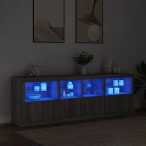 szürke sonoma tálalószekrény LED-világítással 202x37x67 cm