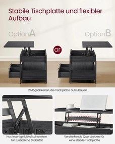 Dohányzóasztal, magasságában állítható, 50×100 cm, antracitszürke–tintafekete