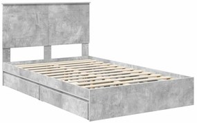 vidaXL Tárolós Ágy fejtámlával Beton Szürke 135 x 190 cm Faanyag
