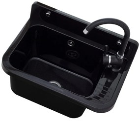 LAVRE falikút - háztartási mosogató + magasított csaptelep + szifon (fekete)