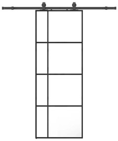 Fekete ESG üveg tolóajtó fémszerelvény-szettel 76x205 cm