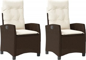 vidaXL 2 db barna polyrattan dönthető kerti szék párnákkal