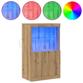 LED világítással rendelkező oldalszekrény, Kézműves tölgy, 60x37x100 cm