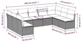 9 részes fekete polyrattan kerti ülőgarnitúra párnákkal