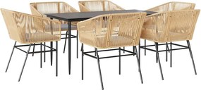 vidaXL 7 észes barna polyrattan üveg kerti étkezőgarnitúra párnával