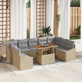 10 részes Kert Sofa szett párnákkal Bézs Poli Rattan