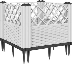 vidaXL fehér polipropilén kerti virágláda cövekekkel 42,5x42,5x28,5 cm