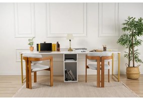 Íróasztal Twin Study Desk - Fehér, Arany