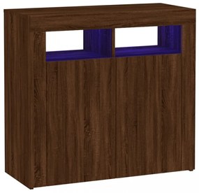 barna tölgyszínű tálalószekrény LED-ekkel 80 x 35 x 75 cm