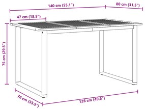Kültéri Étkező Asztal Szürke 140x80x75 cm Acél és Tömör Akácfa