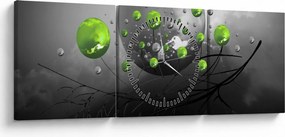 Zöld absztrakt gömbök képe (órával) (90x30 cm)