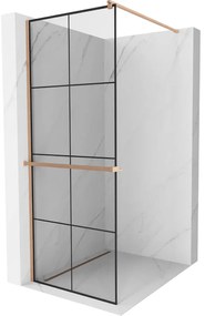 Mexen Kioto+, Walk-In zuhanyparaván polccal és akasztóval 70 x 200 cm, 8 mm átlátszó üveg fekete mintás, réz matt profil, 800-070-121-65-77