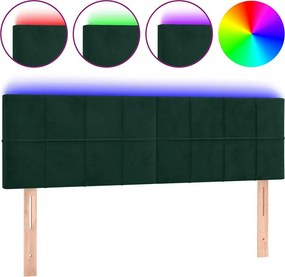 vidaXL sötétzöld bársony LED-es fejtámla 144x5x78/88 cm