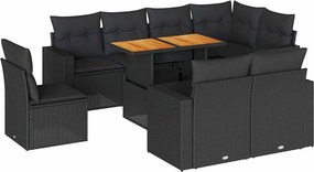 vidaXL 9 részes fekete polyrattan kerti ülőgarnitúra párnákkal