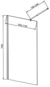 Sapho, WALK-IN fali szerelőfal merevítővel, egyrészes, 1100 mm, matt üveg