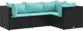 vidaXL 4 részes fekete polyrattan kerti ülőgarnitúra párnákkal