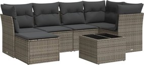 vidaXL 7 részes szürke polyrattan kerti ülőgarnitúra párnákkal